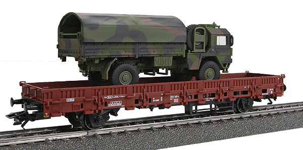 4MFOR Metal Military Mission(R) Modern German Army (BW) Diecast Models -- Kbs 443 Flatcar w/5-Ton 4x4 GL Flatbed Truck w/Tarp