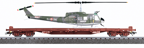 4MFOR Italian Army Diecast Model -- Type Rs Flatcar w/Bell Augusta Helicopter