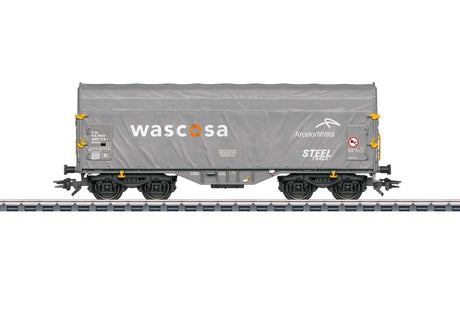Type Shimmns Sliding Tarp Car - 3-Rail - Ready to Run -- Wascosa (Era VI 2022, gray, white, orange)
