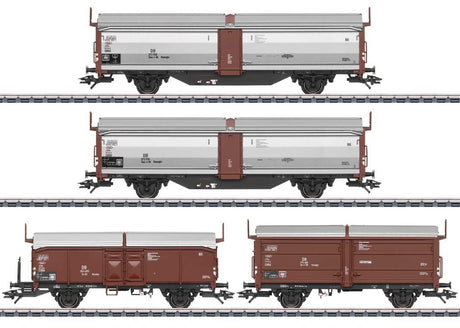 Ts-51, Tes-t58, 2 Tbes-t-66 Sliding Roof/Sliding Wall Set - 3-Rail - Ready t -- German Federal Railroad DB (Era III, Boxcar Red, silver)-2