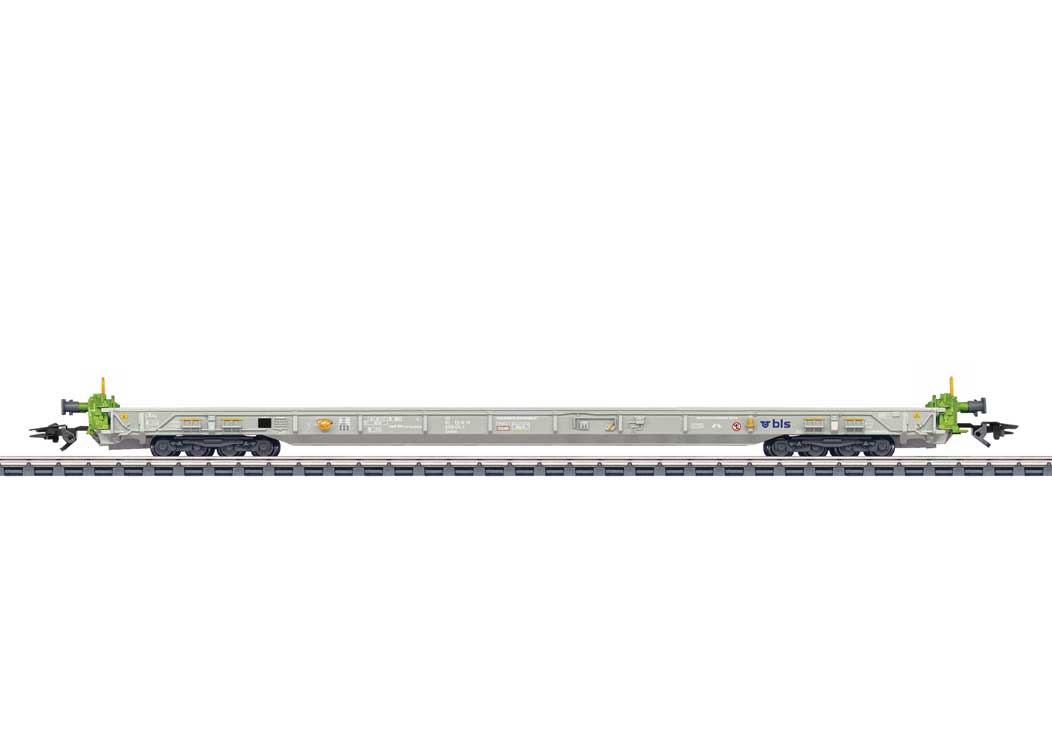 Type Xaadkms Depressed-Floor Flatcar - 3-Rail - Ready to Run -- BLS AG (Era VI 2025, gray, green)