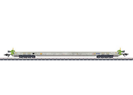 Type Xaadkms Depressed-Floor Flatcar - 3-Rail - Ready to Run -- BLS AG (Era VI 2025, gray, green)
