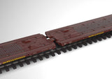 Type Laads 800B Paired Flatcar Set w/4 VW Crafter Load - 3-Rail - Ready to Run -- Transwaggon (Era VI 2005, Boxcar Red)-2