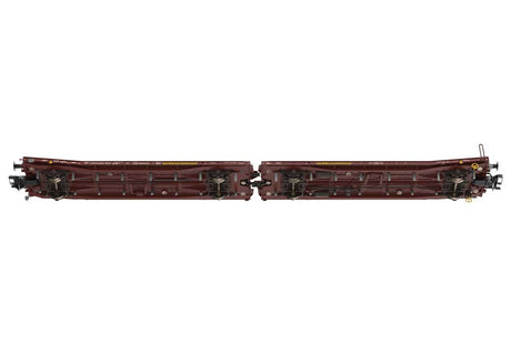 Type Laads 800B Paired Flatcar Set w/4 VW Crafter Load - 3-Rail - Ready to Run -- Transwaggon (Era VI 2005, Boxcar Red)-4