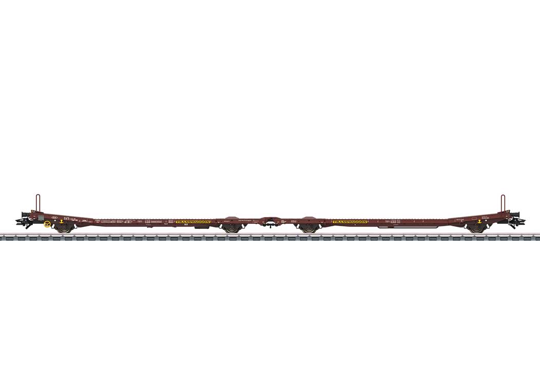 Type Laads 800B Paired Flatcar Set w/4 VW Crafter Load - 3-Rail - Ready to Run -- Transwaggon (Era VI 2005, Boxcar Red)-5