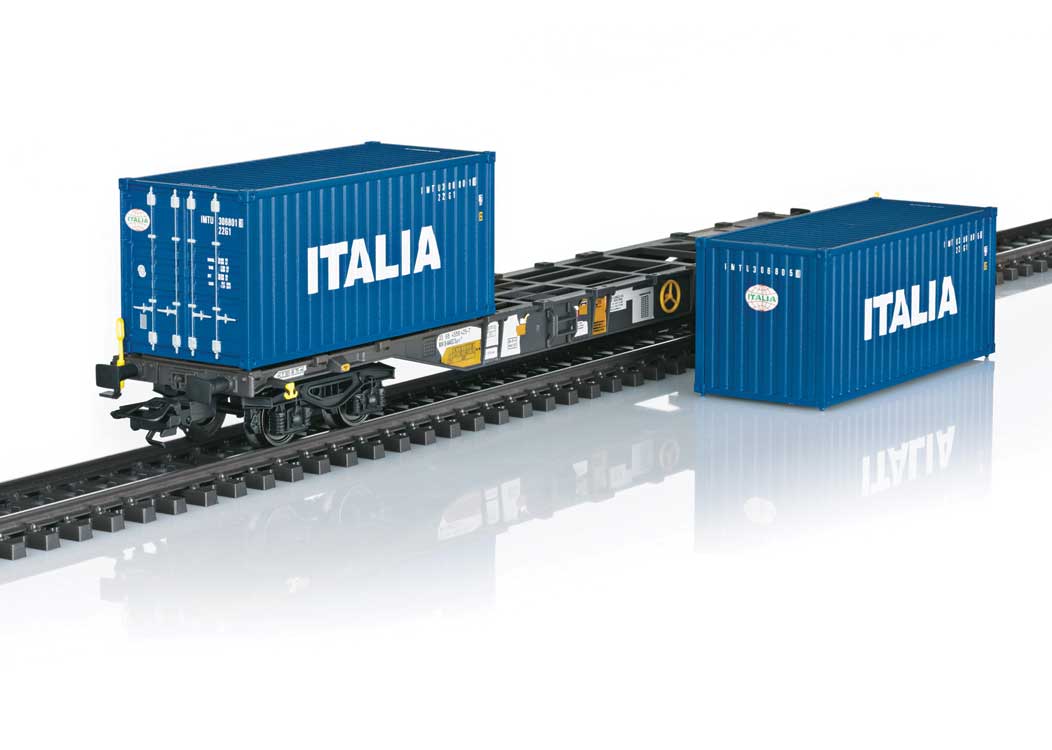 Type Sgns Container Flatcar with Containers 3-Pack - 3-Rail - Ready to Run -- Cemat (Era VI 2015, black, blue containers)-1