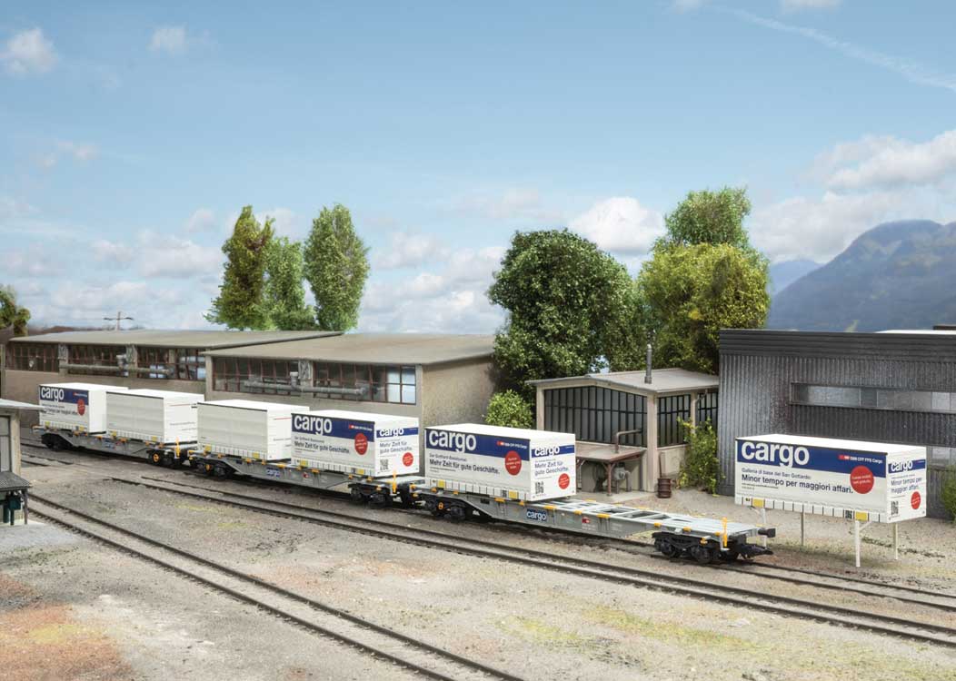 Type Sgnss Container Flatcar w/Load 3-Pack - 3-Rail - Ready to Run -- Swiss Federal Railways SBB-CFF-FFS (Era VI 2015 SBB Cargo, gray, blue)-3