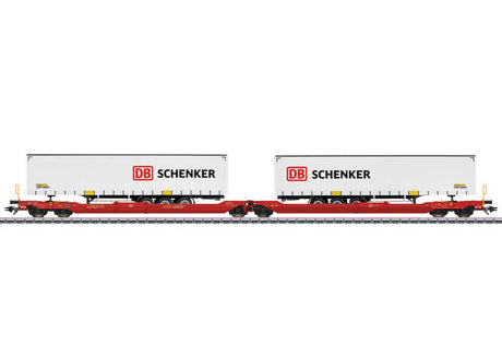 Type Sdggmrss 738 Double Deep Well Car w/Trailers - 3-Rail - Ready to Run -- German Railroad DB AG (Era VI 2013, red, 2 DB Schenker Trailers)-1