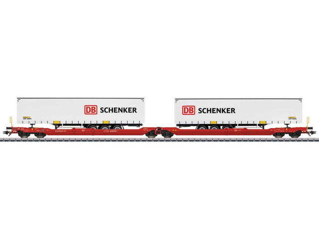 Type Sdggmrss 738 Double Deep Well Car w/Trailers - 3-Rail - Ready to Run -- German Railroad DB AG (Era VI 2013, red, 2 DB Schenker Trailers)-1