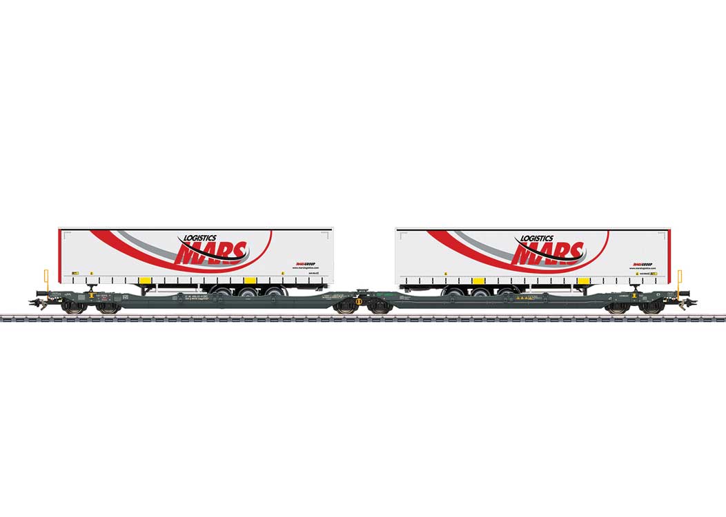 Type Sdggmrss Double Deep Well Car w/Tank Containers - 3-Rail - Ready to Run -- MFD Rail (Era VI 2021, gray w/Mars Trailers)-2