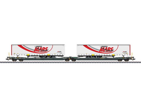 Type Sdggmrss Double Deep Well Car w/Tank Containers - 3-Rail - Ready to Run -- MFD Rail (Era VI 2021, gray w/Mars Trailers)-2