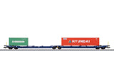 Type Sdggmrss Intermodal Well Car Set w/Trailer Load - 3-Rail - Ready to Run -- VTG (Era VI 2023, blue, Hyundai 40' & Evergreen 20' Containers)-1