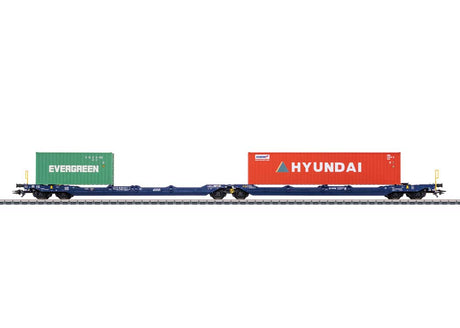Type Sdggmrss Intermodal Well Car Set w/Trailer Load - 3-Rail - Ready to Run -- VTG (Era VI 2023, blue, Hyundai 40' & Evergreen 20' Containers)-1