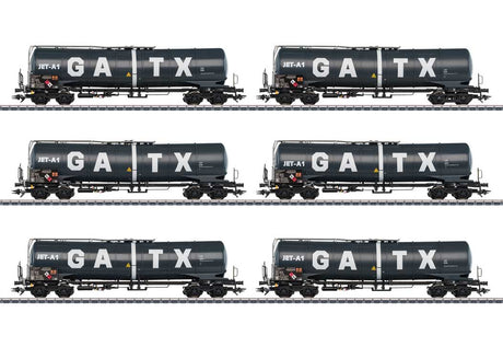 Type Zans 25,096-Gallon Four-Axle Tank Car 6-Pack - 3-Rail - Ready to Run -- GATX Rail Germany (Era VI 2017, black, white)-1
