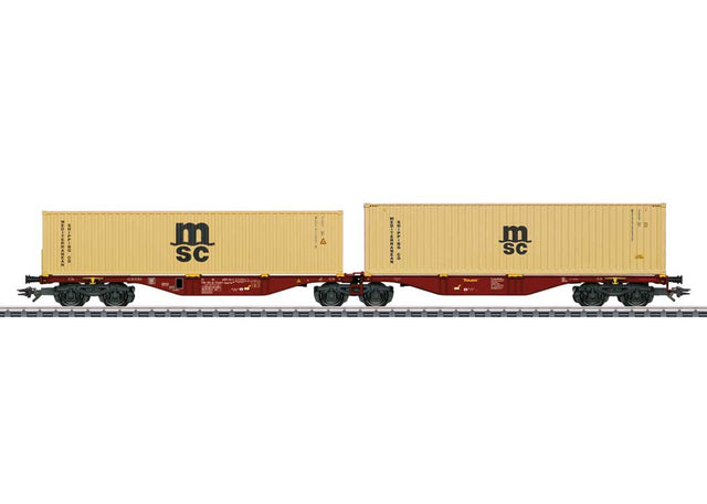 Type Sggrss 80 Container Car w/40' Containers - 3-Rail - Ready to Run -- Touax Rail (Era VI 2009, red, MSC Containers)-1