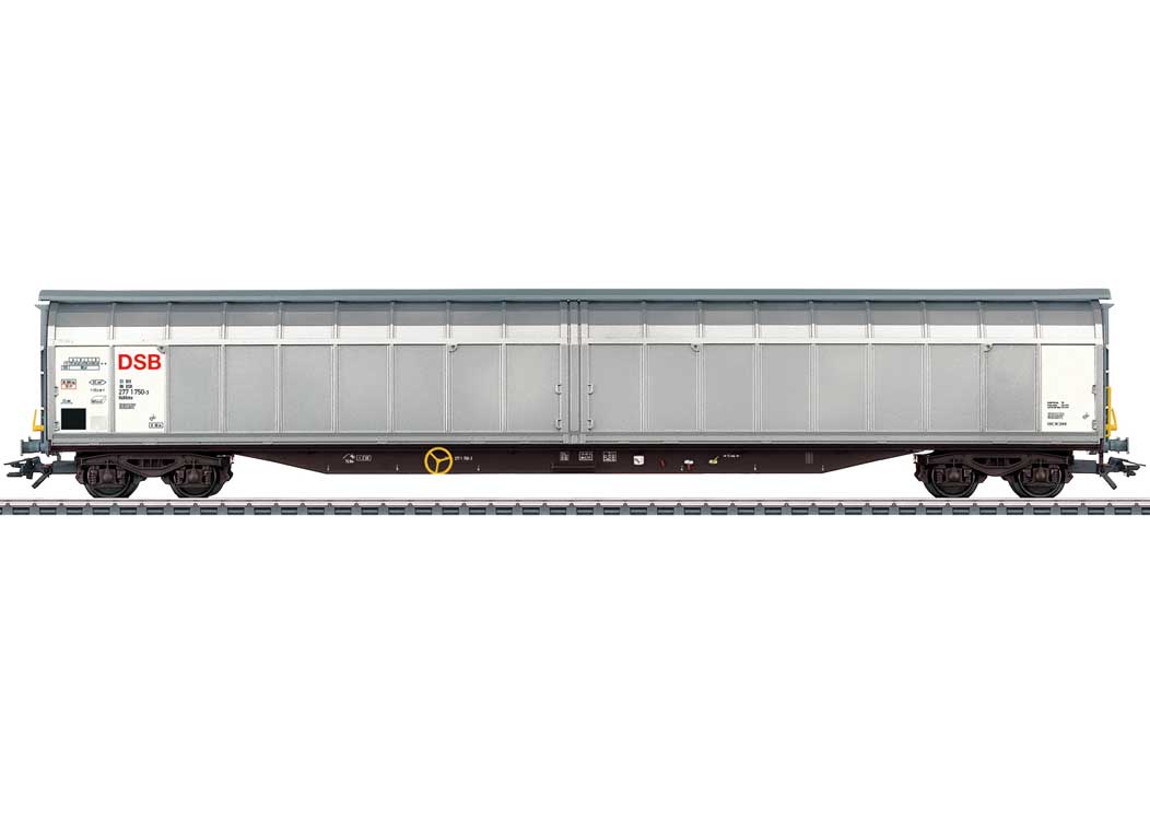 Type Habbillns High-Capacity Sliding-Wall Boxcar - 3-Rail Ready to Run -- Danish State Railways DSB (Era V 1999, gray, white, red)
