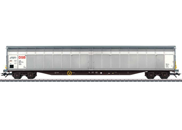 Type Habbillns High-Capacity Sliding-Wall Boxcar - 3-Rail Ready to Run -- Danish State Railways DSB (Era V 1999, gray, white, red)