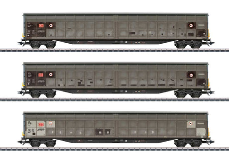 Type Habbins 354 Sliding Wall Boxcar 3-Pack - 3-Rail - Ready to Run -- German Railroad DB AG (Era VI, DB Cargo, weathered, gray, black)