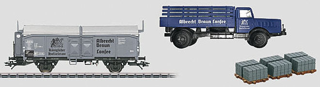 Type Kmmks 51 Sliding Roof Car - 3-Rail - Ready to Run - 2013 Marklin Museum C -- Albrecht Braun (gray, German Lettering) Includes Bussing Truck w/Flagstone L