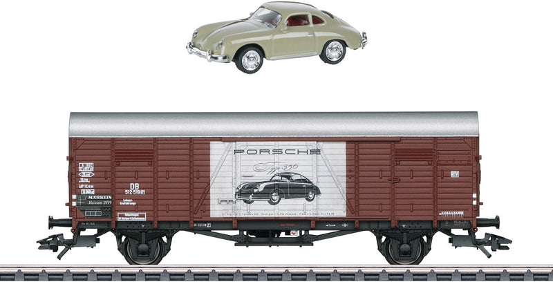 Type Glt 23 Dresden Wood Boxcar - 3-Rail - Ready to Run -- 2019 Marklin Museum Car - Porsche (Era III 1959, Boxcar red, Porsche Graphic-1