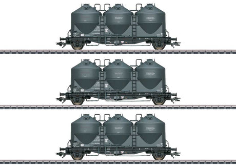 Type Kds 67 Covered Hopper/Silo 3-Pack - 3-Rail - Ready to Run -- German Federal Railroad DB (Era III 1961, gray, black)