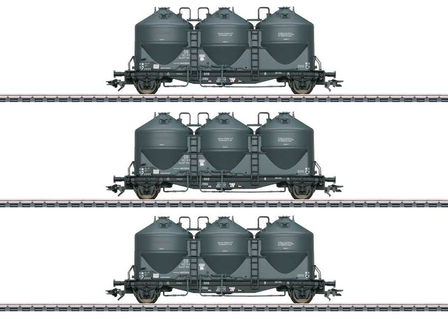 Type Kds 67 Covered Hopper/Silo 3-Pack - 3-Rail - Ready to Run -- German Federal Railroad DB (Era III 1961, gray, black)