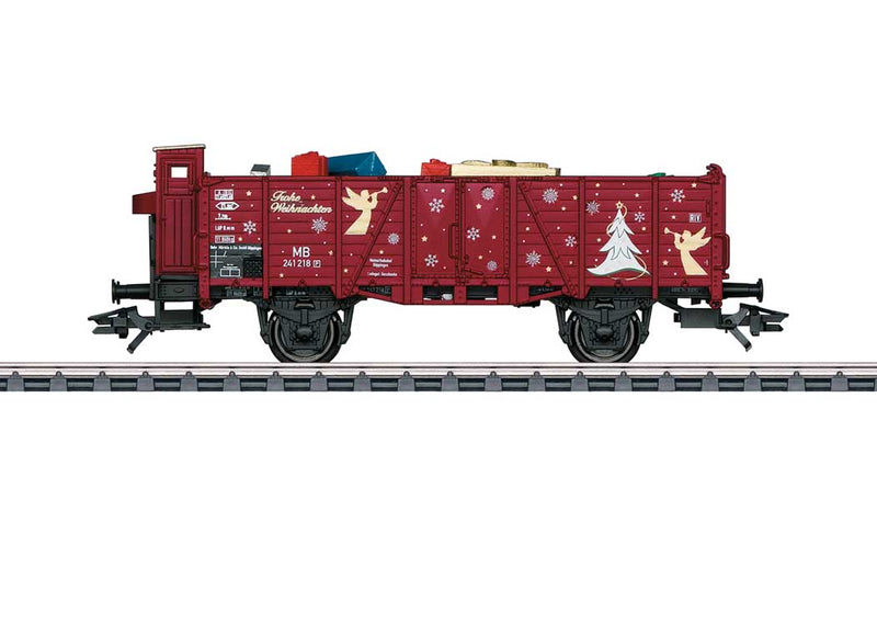 Type Om 21 High-Side Gondola, Brakeman Cab and Load - 3-Rail - Ready to Run -- 2018 Markin Christmas Car (red, white, Gift Load)