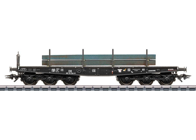Type SSym 46 Heavy-Duty Flatcar w/Steel Billet Load - 3-Rail Ready to Run -- German Federal Railroad DB (Era III 1950s, black)