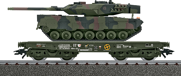 4MFOR Metal Military Mission(R) Modern German Army (BW) Diecast Models -- Rlmmps 650 Heavy-Duty Flatcar w/"Leopard" 2 A6 Tank