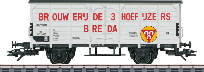 2-Axle Wood Beer Reefer - 3-Rail Ready to Run -- Brouwerij de 3 Hoefijzers (Era III 1950; white, red, yellow)