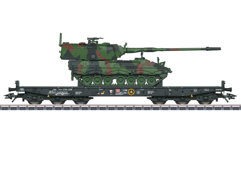 Type Samms 709 Heavy Duty Flatcar, Type 2000 Tank Howitzer - 3-Rail - Ready -- German Railroad DB AG (Era VI 2016, black)