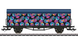 2-Axle Reefer - 3-Rail - Ready to Run -- 2025 SmileyWorld(R) Car (purple, blue, black smiley graphics)-1