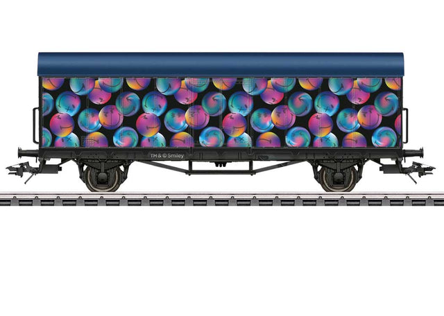 2-Axle Reefer - 3-Rail - Ready to Run -- 2025 SmileyWorld(R) Car (purple, blue, black smiley graphics)-1