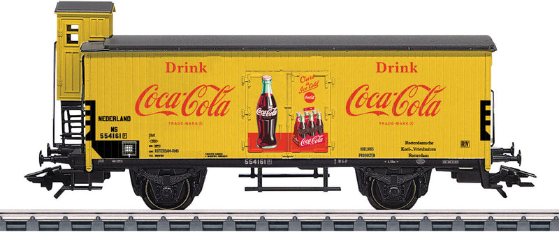 Type G 10 Wood Boxcar with Brakeman's Cab - 3-Rail - Ready to Run -- Dutch State Railways NS 554181 (Era III, yellow Coca-Cola Scheme)