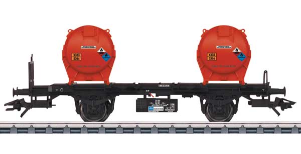 Type Lbms 839 LCL Container Transport Car w/Load - 3-Rail - Ready to Run -- Akzo Nobel (Era V 2004, black, red containers)