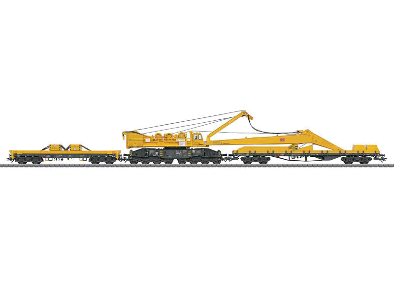 Type 100 Crane & Type 817 Boom Tender - 3-Rail w/Digital & Sound - Ready to Ru -- German Railroad DB AG (Era V 1997, yellow, black)-1