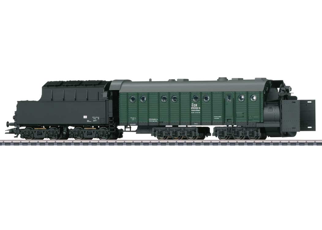 Henschel Steam-Powered Rotary Snowplow w/Smoke - 3-Rail - Ready to Run -- German State Railroad DR (Era IV 1972, green, black, gray)-2