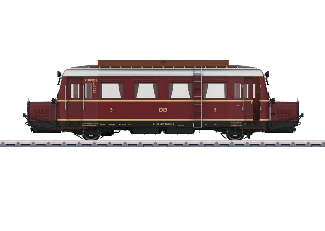 Class Cvt-34 Wismar Rail Bus - Sound and Digital -- German Federal Railroad DB #VT 88 902 (Era III 1950, red, silver)-1