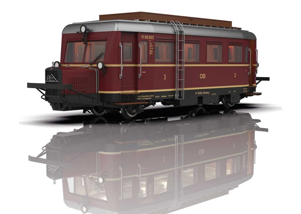 Class Cvt-34 Wismar Rail Bus - Sound and Digital -- German Federal Railroad DB #VT 88 902 (Era III 1950, red, silver)-5