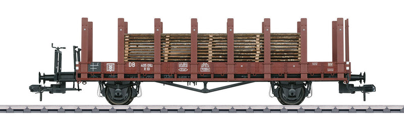 DB Type R10 Stake Car w/Sawn Logs Load, No 405 092, Era III -- German Federal Railroad DB #405 092 (Era III, Boxcar Red)
