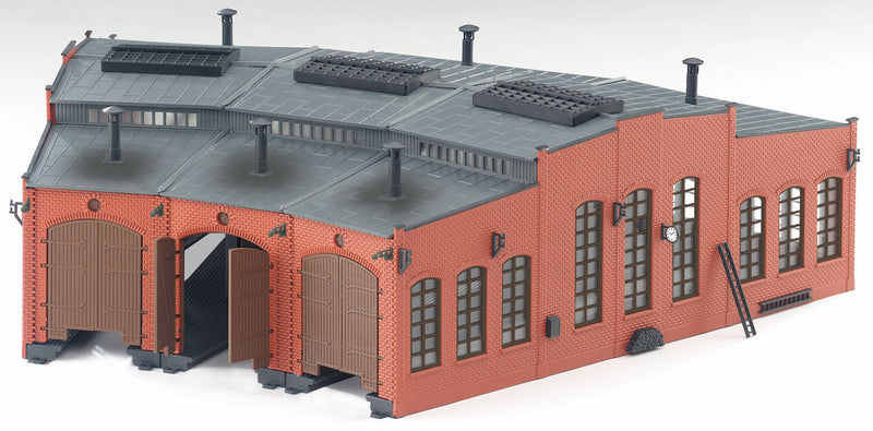 Three-Stall Brick Roundhouse -- Kit - 13-3/4 x 18-1/8 x 5-1/16"  35 x 46.1 x 12.8cm, 15 Degree Stalls