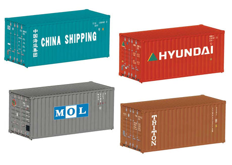 20-Foot Container 4-Pack -- 1 Each: China Shipping (green), Hyundai (orange), MOL (gray), Triton (brown)
