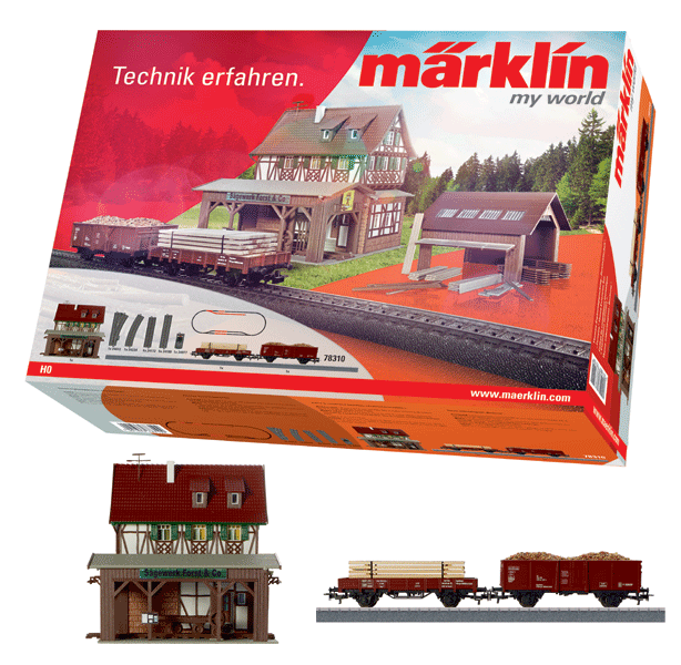 Forestry Theme Extension Set w/2 Freight Cars - 3-Rail - Ready to Run -- Triberg Waldbahn GmbH TWB (Fictitious Name, Boxcar Red)