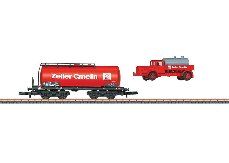 4-Axle Tank Car & Bussing Fuel Truck Set - Ready to Run -- 2016 Marklin Museum, Zeller + Gmelin (Era IV 1970s, red)-1