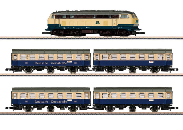 German Wine Road Train-Only Set - Standard DC -- Class 218.4 Diesel, 2 Type WG3yge-WG3yge Cars, German Federal Railroad DB (E