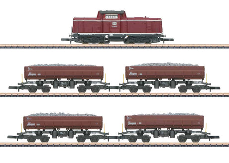 Era VI Construction Train-Only Set - Standard DC -- Westerwald Railroad Enthusiasts EFW Class 212 Diesel, 4 Dump Cars-1