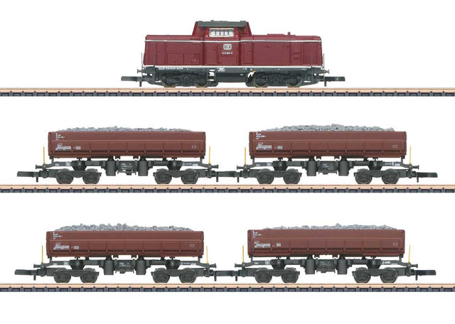 Era VI Construction Train-Only Set - Standard DC -- Westerwald Railroad Enthusiasts EFW Class 212 Diesel, 4 Dump Cars-1