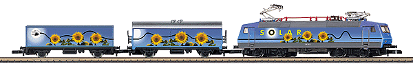 Electric Freight Solar Powered Trainset/Briefcase -- Class 120 Loco w/2 Cars, Solar Powered Briefcase w/Rechargeable Batteries