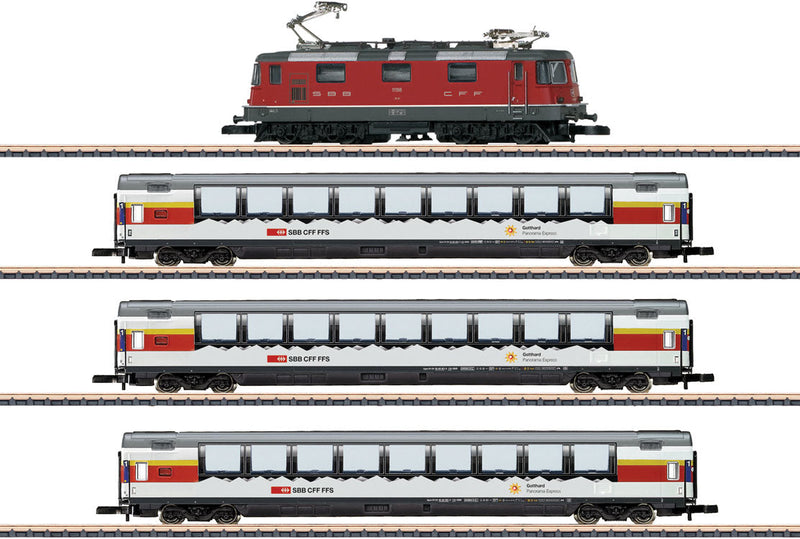 Gotthard Panorama Express Train-Only Set - Standard DC -- Swiss Federal Railways SBB Re 4-4 II, 3 Panorama Cars