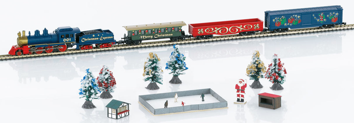 American Christmas Market Starter Set - Standard DC -- Christmas Express (120 Volts; Includes 4-6-0 Loco, Coach, Gondola, Boxcar)-1